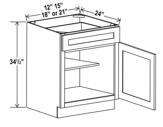 Base Cabinet Single Door-  18"W X 24"D X 34-1/2"H With 1 Door, Drawer And Shelf