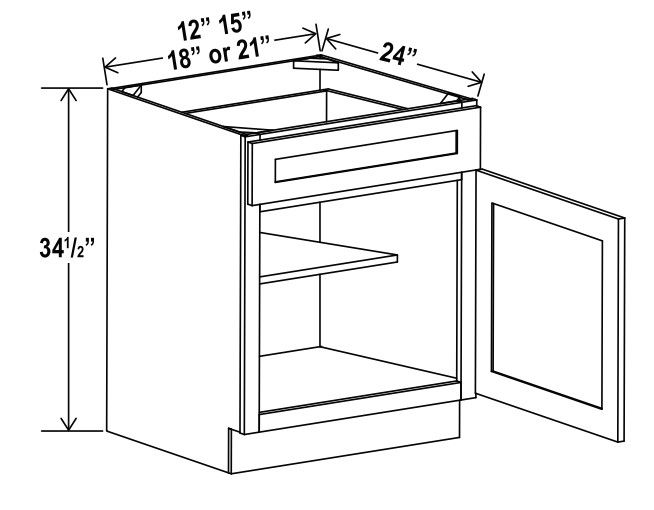 Base Cabinet Single Door- 12"W X 24"D X 34-1/2"H With 1 Door, Drawer And Shelf