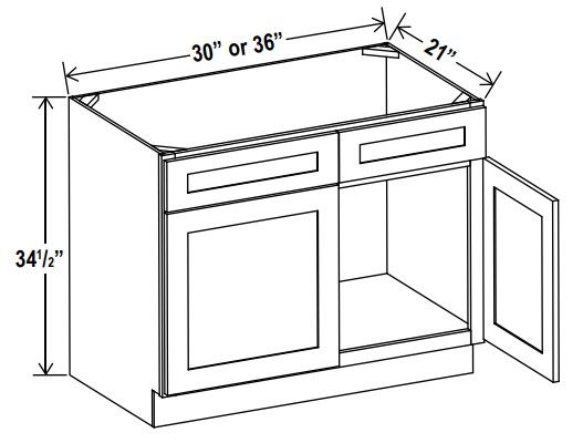 Vanity Sink Base Cabinet - 36"W x 34 1/2"H x 21"D