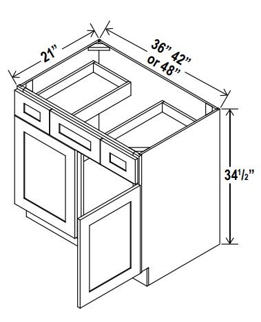 Vanity Sink Drawer Base Cabinet - 42"W x 34 1/2"H x 21"D