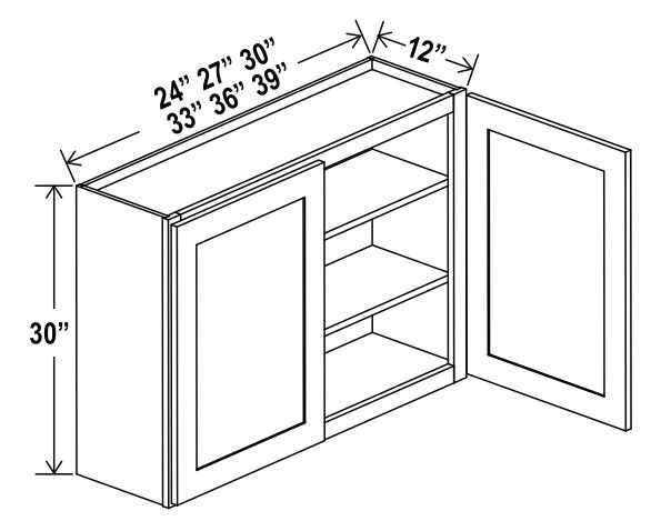 Wall Cabinet Double Door - 33"W X 30"H X 12"D
