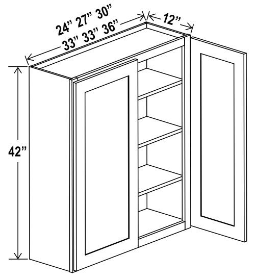 Wall Cabinet Double Door - 30"W X 42"H X 12"D