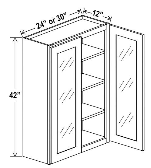 Wall cabinet Double Glass door - 24"W X 42"H X 12"D