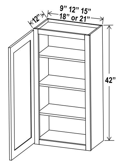 Wall Cabinet Single Door - 15"W X 42"H X 12"D
