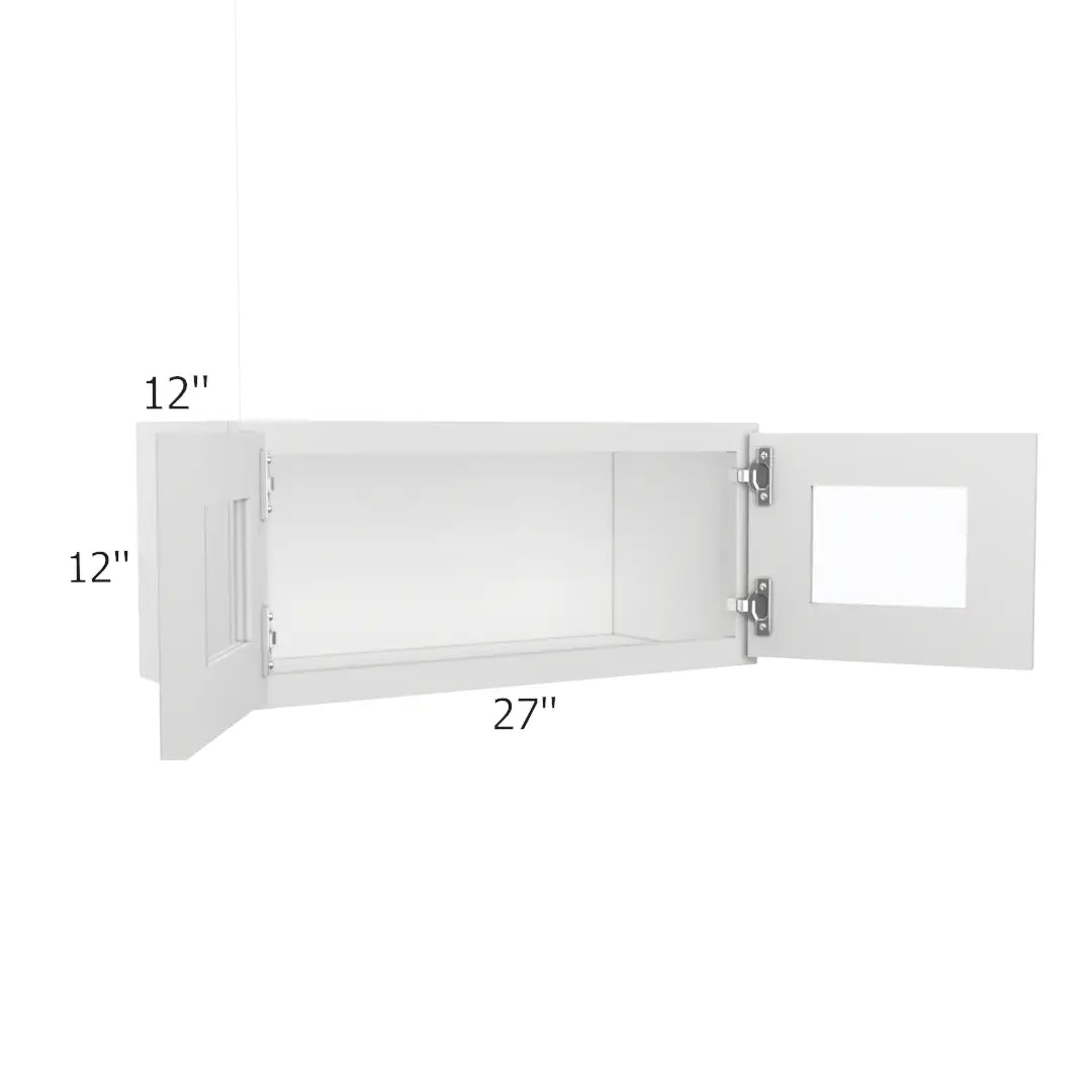Wall Glass Door Cabinet with Finished Interior - 27"W X 12"H X 12"D-2Doors