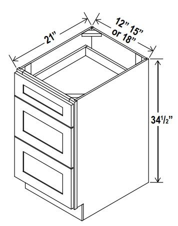 Vanity Drawer Base Cabinet - 15"W x 34 1/2"H x 21"D - 3 DRW