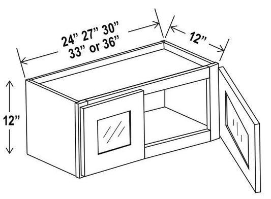 Wall Cabinet Double Glass Door - 27"W x 12"H x 12"D