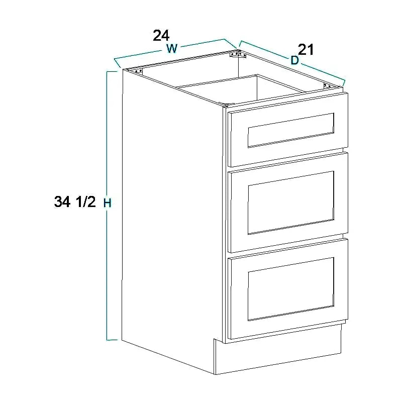 Vanity Drawer Base Cabinet - 24"W X 34 1/2"H X 21"D-3Drawers